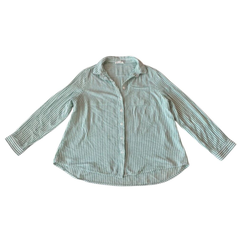 Beachlunchlounge Green and White Striped Shirt Lightweight Layer Shirt Size 1X